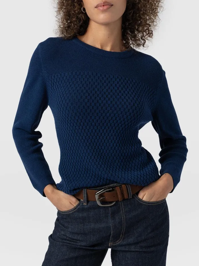 Saint And Sofia Knitwear Women Honeycomb Rib Sweater 8211 Navy Navy