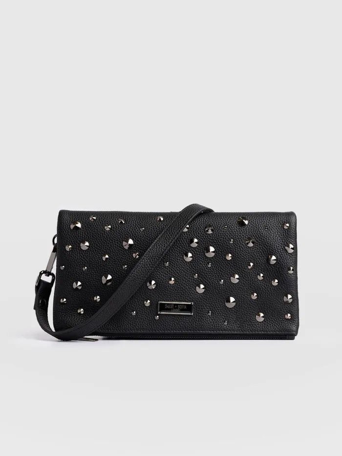 Saint And Sofia Leather Women Alexis Studded Clutch 8211 Black Black