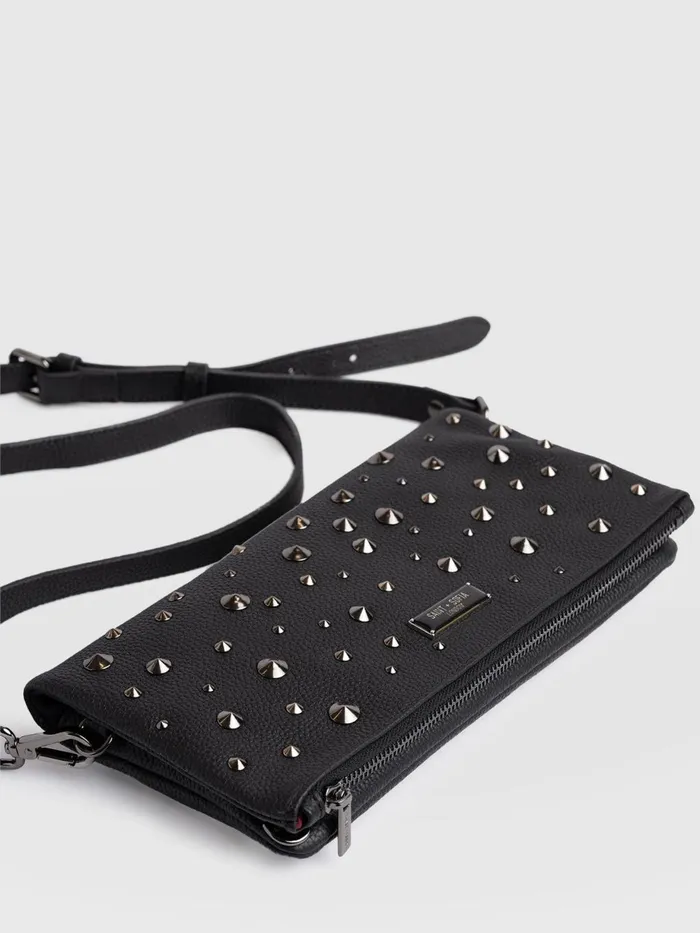 Saint And Sofia Leather Women Alexis Studded Clutch 8211 Black Black