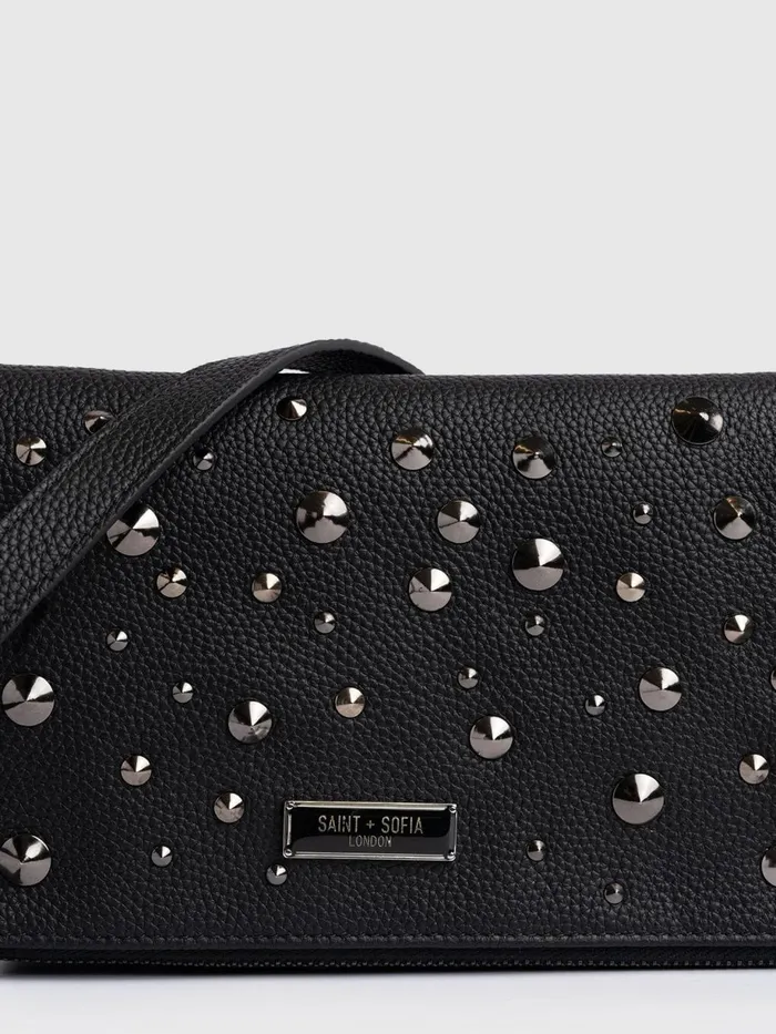 Saint And Sofia Leather Women Alexis Studded Clutch 8211 Black Black