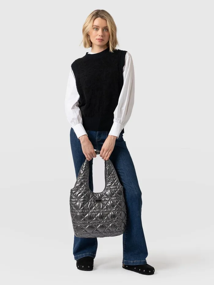 Saint And Sofia Nylon Bags Women Quilted Stella Shoulder Tote Bag 8211 Gunmetal Gunmetal