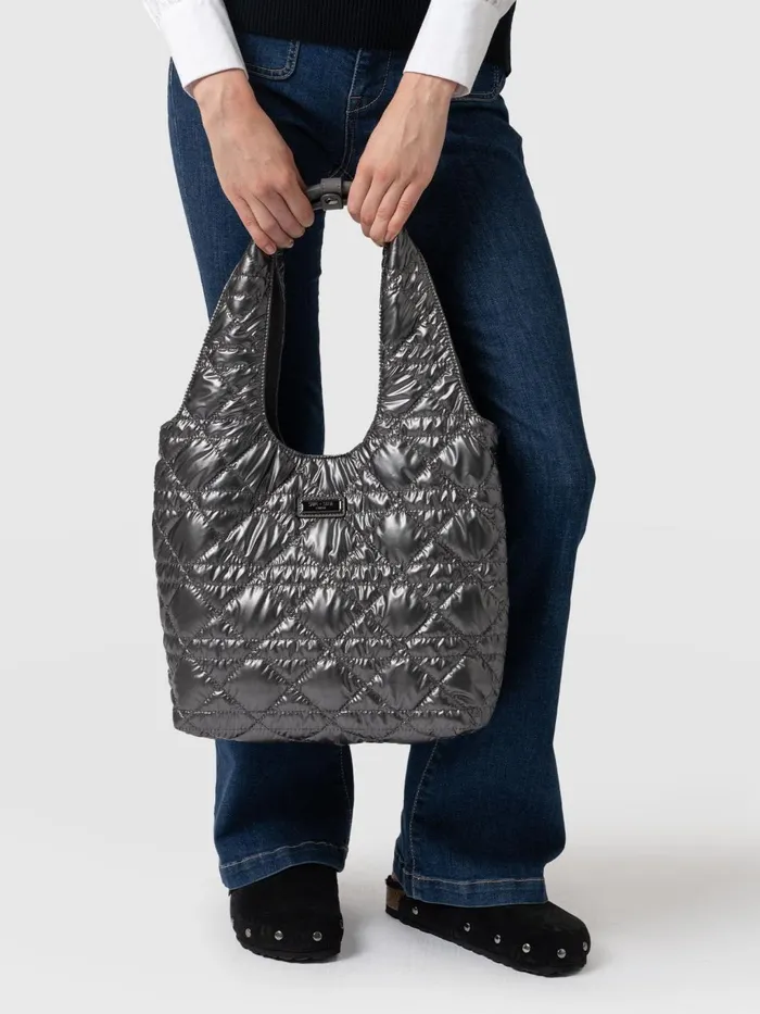 Saint And Sofia Nylon Bags Women Quilted Stella Shoulder Tote Bag 8211 Gunmetal Gunmetal