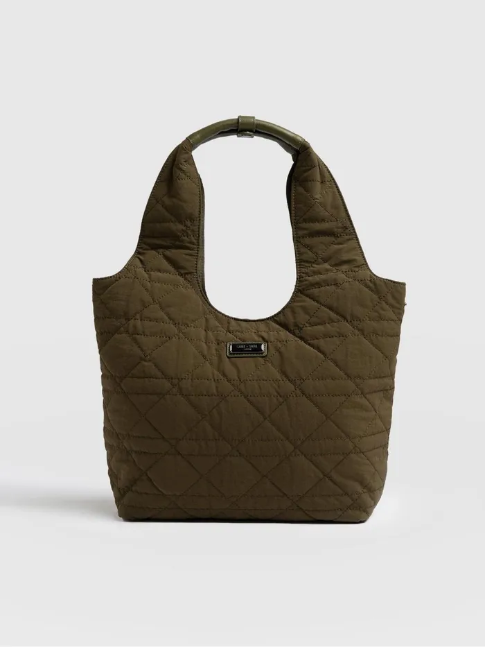 Saint And Sofia Nylon Bags Women Quilted Stella Shoulder Tote Bag 8211 Khaki Khaki Saint And Sofia Nylon Bags Women Quilted Stella Shoulder Tote Bag 8211 Khaki Khaki