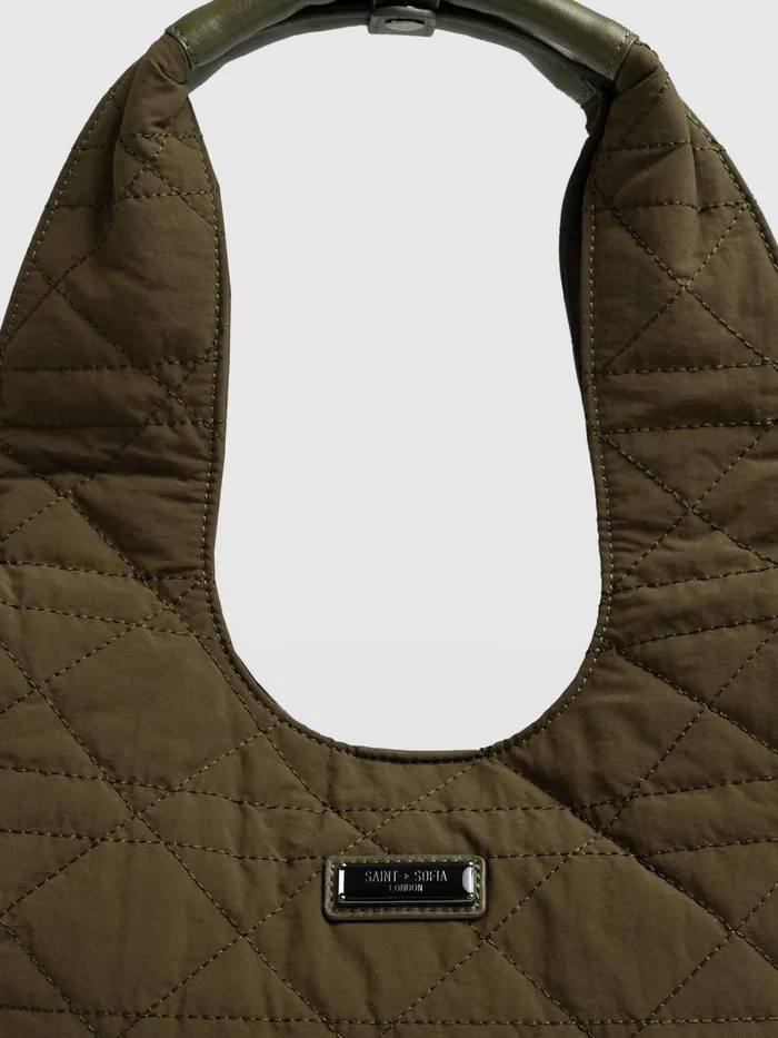 Saint And Sofia Nylon Bags Women Quilted Stella Shoulder Tote Bag 8211 Khaki Khaki