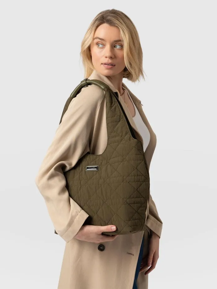 Saint And Sofia Nylon Bags Women Quilted Stella Shoulder Tote Bag 8211 Khaki Khaki