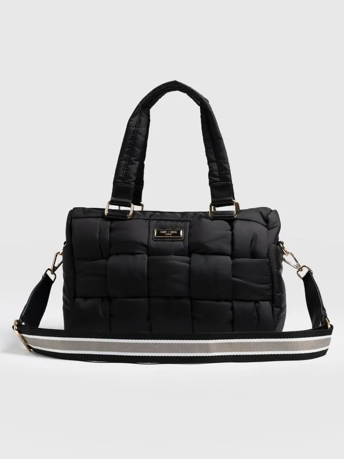 Saint And Sofia Nylon Bags Women Woven Duffle Bag 8211 BlackGrey Blackgrey