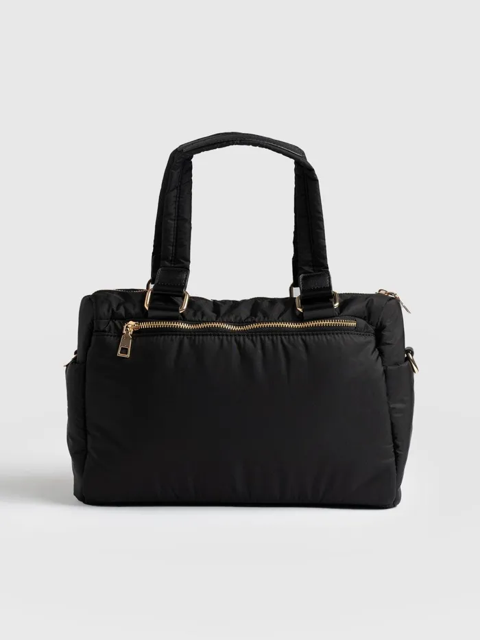 Saint And Sofia Nylon Bags Women Woven Duffle Bag 8211 BlackGrey Blackgrey