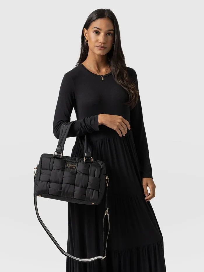 Saint And Sofia Nylon Bags Women Woven Duffle Bag 8211 BlackGrey Blackgrey