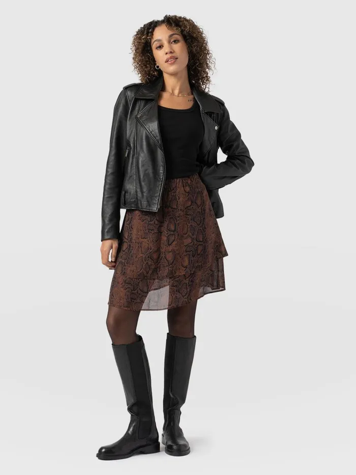 Saint And Sofia Skirts Women Etta Mini Layered Skirt 8211 Brown Snake Brown Snake Saint And Sofia Skirts Women Etta Mini Layered Skirt 8211 Brown Snake Brown Snake