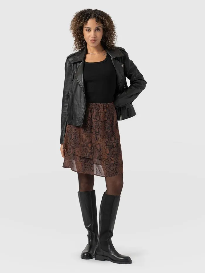 Saint And Sofia Skirts Women Etta Mini Layered Skirt 8211 Brown Snake Brown Snake
