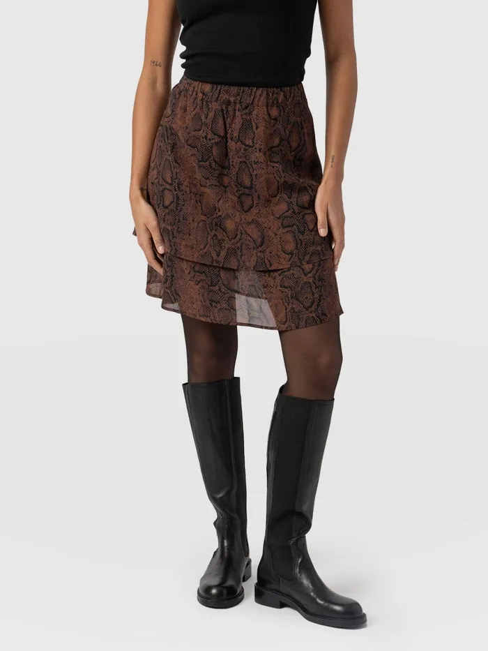 Saint And Sofia Skirts Women Etta Mini Layered Skirt 8211 Brown Snake Brown Snake