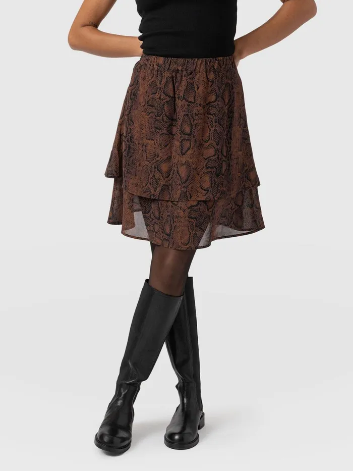 Saint And Sofia Skirts Women Etta Mini Layered Skirt 8211 Brown Snake Brown Snake