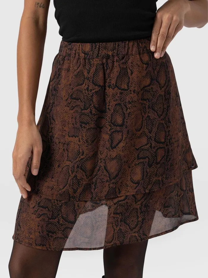Saint And Sofia Skirts Women Etta Mini Layered Skirt 8211 Brown Snake Brown Snake