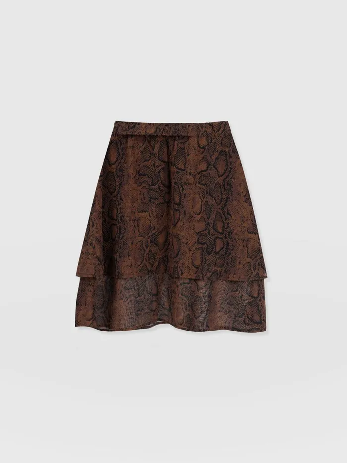 Saint And Sofia Skirts Women Etta Mini Layered Skirt 8211 Brown Snake Brown Snake