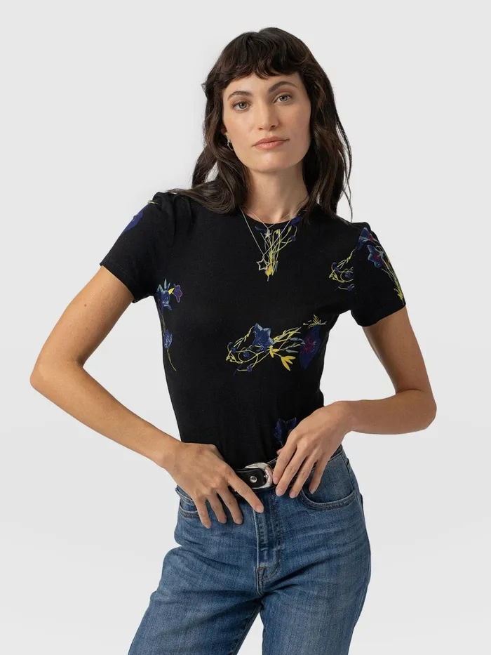 Saint And Sofia TShirts and Tanks Women Austen Crew Neck Tee Short Sleeve 8211 Blue Lily Gardens Blue Lily Gardens