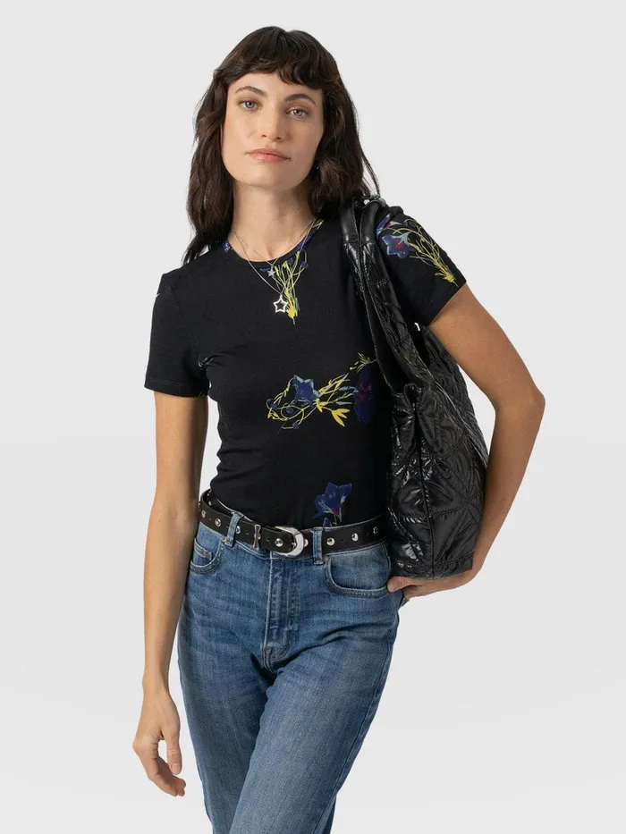 Saint And Sofia TShirts and Tanks Women Austen Crew Neck Tee Short Sleeve 8211 Blue Lily Gardens Blue Lily Gardens