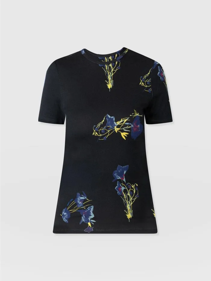 Saint And Sofia TShirts and Tanks Women Austen Crew Neck Tee Short Sleeve 8211 Blue Lily Gardens Blue Lily Gardens