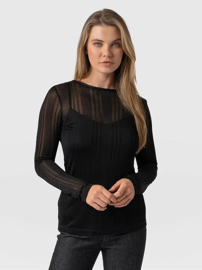 Saint And Sofia TShirts and Tanks Women Demi Lace Long Sleeve Tee 8211 Black Black Saint And Sofia TShirts and Tanks Women Demi Lace Long Sleeve Tee 8211 Black Black