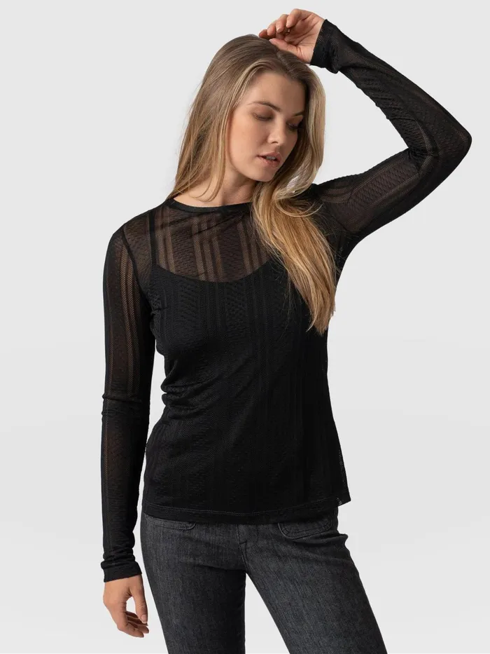 Saint And Sofia TShirts and Tanks Women Demi Lace Long Sleeve Tee 8211 Black Black