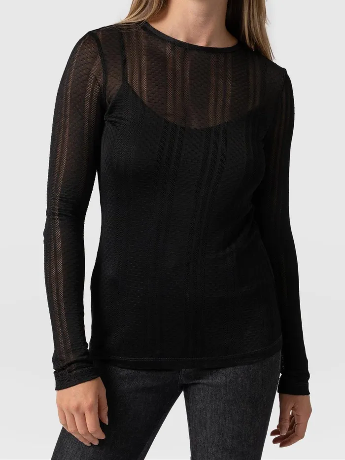 Saint And Sofia TShirts and Tanks Women Demi Lace Long Sleeve Tee 8211 Black Black
