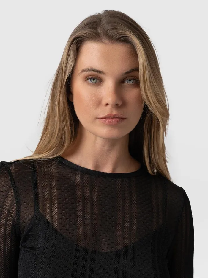Saint And Sofia TShirts and Tanks Women Demi Lace Long Sleeve Tee 8211 Black Black