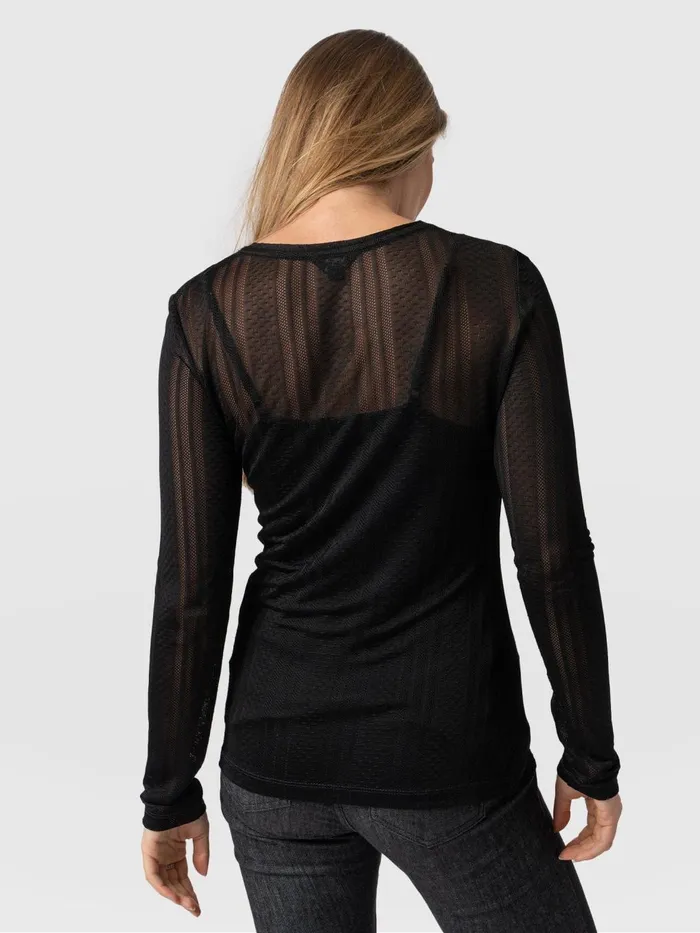 Saint And Sofia TShirts and Tanks Women Demi Lace Long Sleeve Tee 8211 Black Black