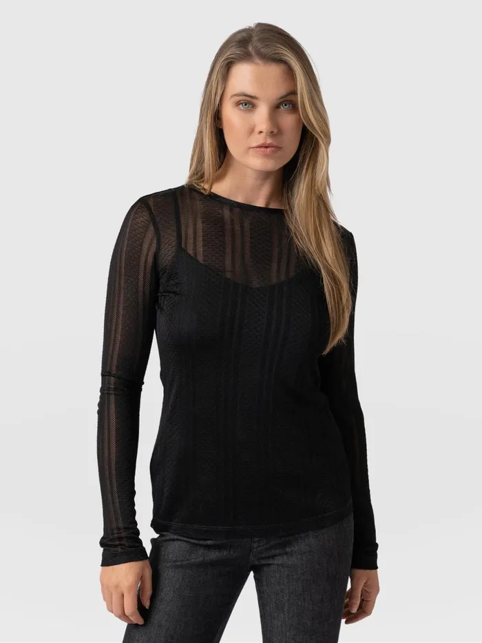 Saint And Sofia TShirts and Tanks Women Demi Lace Long Sleeve Tee 8211 Black Black