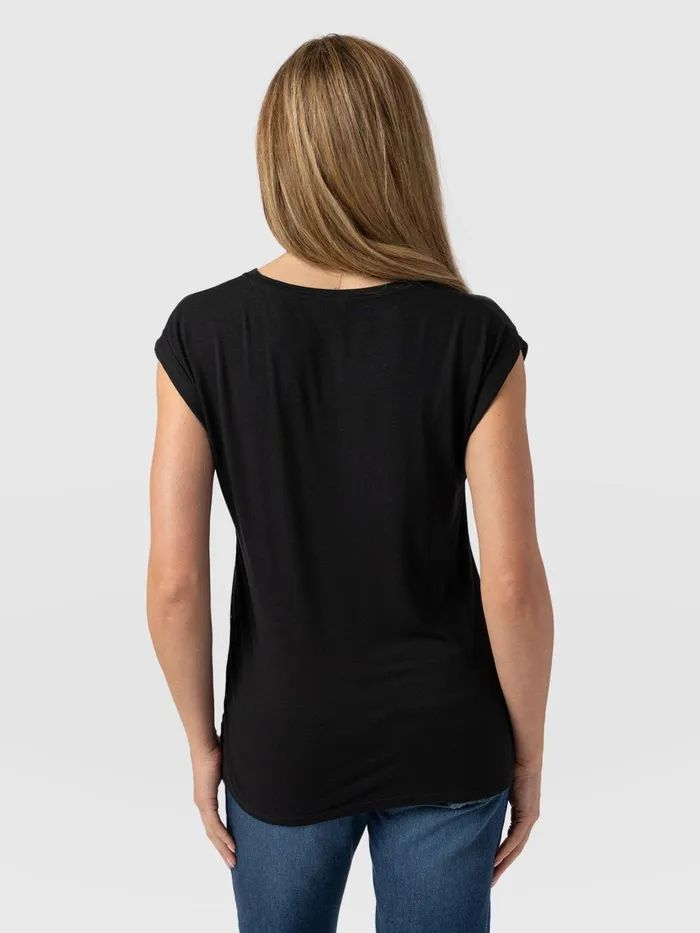 Saint And Sofia TShirts and Tanks Women Turn Up Contrast Tee 8211 Black Paisley Black Paisley