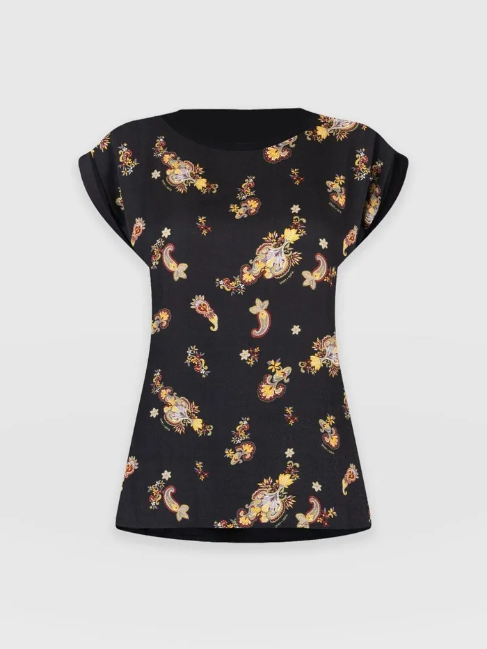 Saint And Sofia TShirts and Tanks Women Turn Up Contrast Tee 8211 Black Paisley Black Paisley
