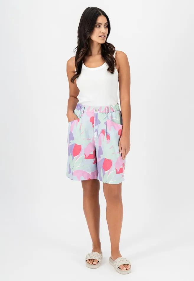 Sale Women FYNCHHATTON Floral Patterned Shorts From Linen Fresh Mint