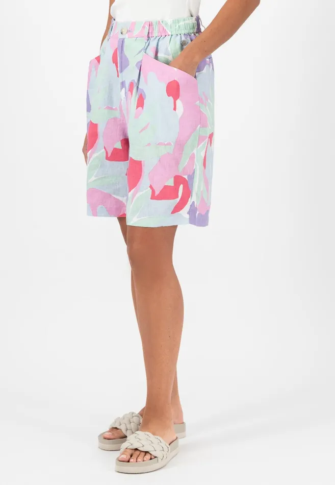 Sale Women FYNCHHATTON Floral Patterned Shorts From Linen Fresh Mint