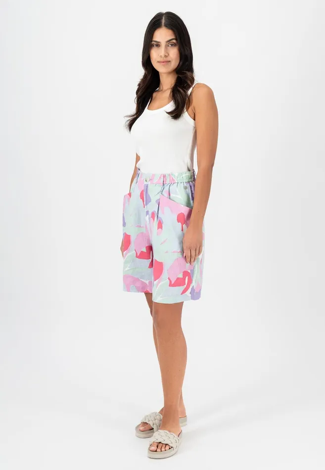 Sale Women FYNCHHATTON Floral Patterned Shorts From Linen Fresh Mint