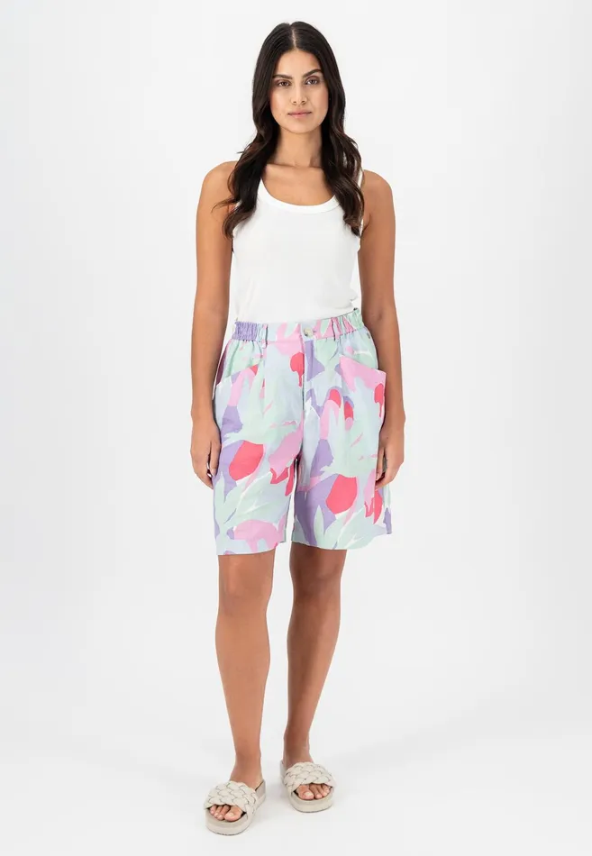Sale Women FYNCHHATTON Floral Patterned Shorts From Linen Fresh Mint