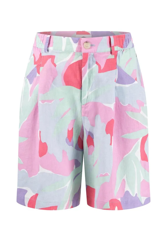 Sale Women FYNCHHATTON Floral Patterned Shorts From Linen Fresh Mint