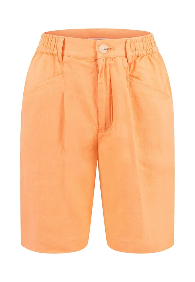 Sale Women FYNCHHATTON Linen Shorts With Bundle Folds Bright Apricot