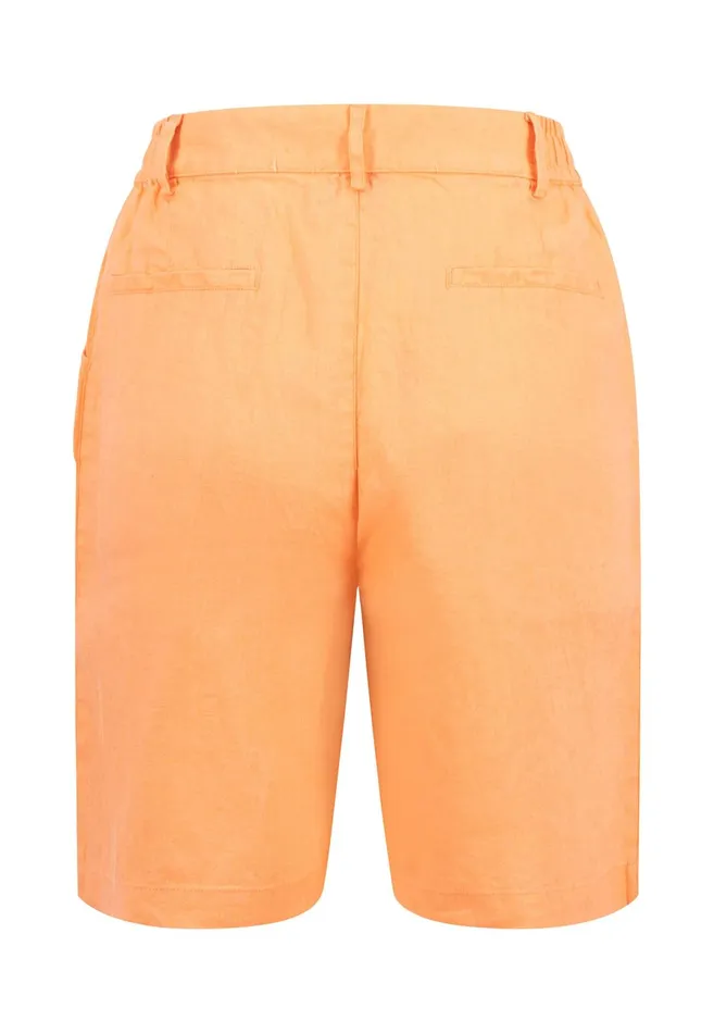 Sale Women FYNCHHATTON Linen Shorts With Bundle Folds Bright Apricot