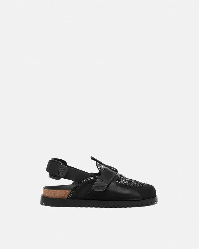Sandals and Slides Men Versace Crystal Suede Mules Black