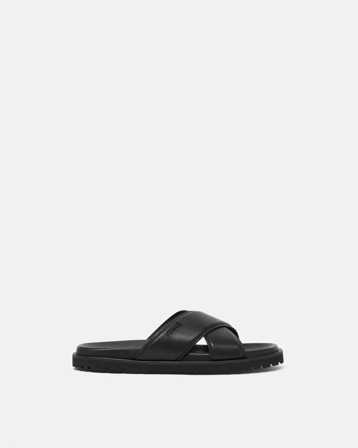 Sandals and Slides Men Versace Logo Sandals Black