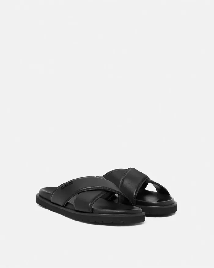 Sandals and Slides Men Versace Logo Sandals Black