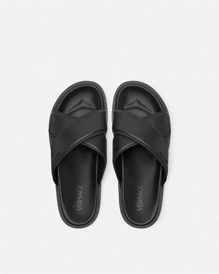 Sandals and Slides Men Versace Logo Sandals Black