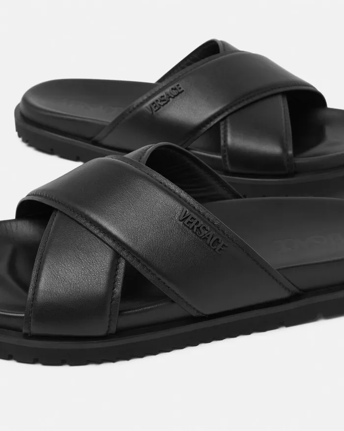 Sandals and Slides Men Versace Logo Sandals Black