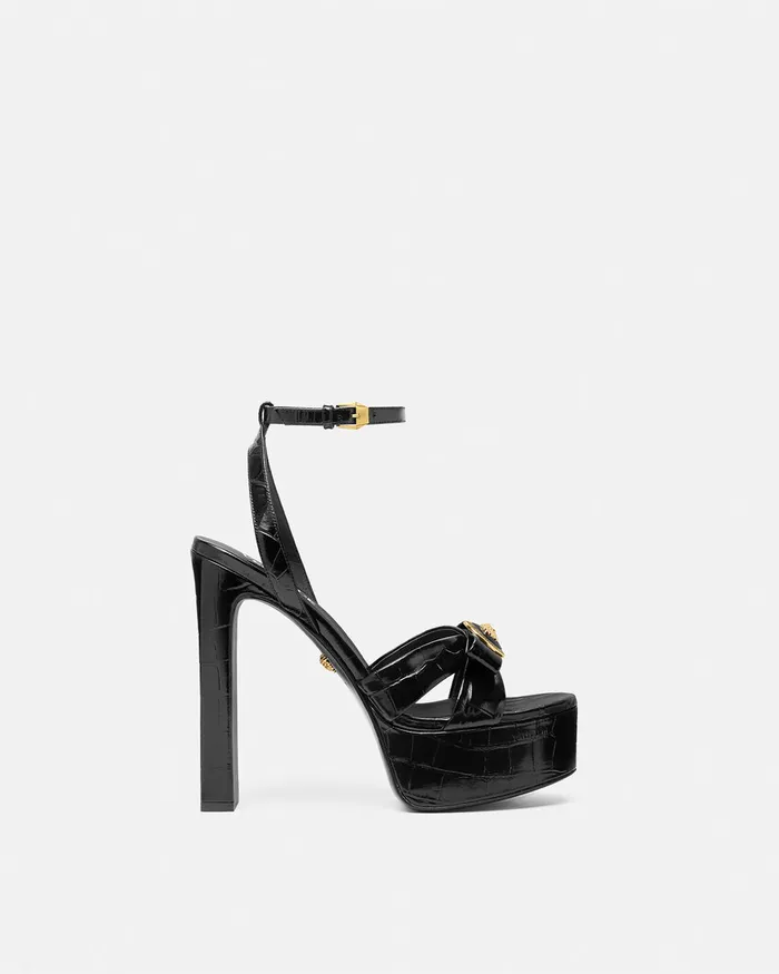 Sandals Women Versace CrocEffect Gianni Ribbon Sandals 140 Mm Blackgold