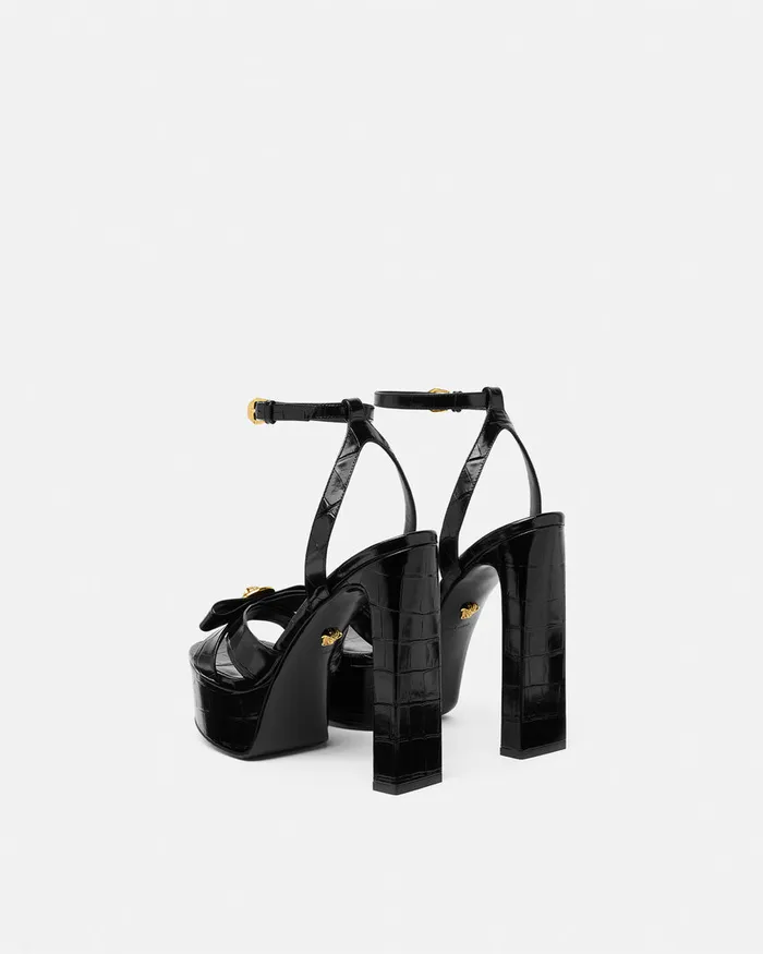 Sandals Women Versace CrocEffect Gianni Ribbon Sandals 140 Mm Blackgold