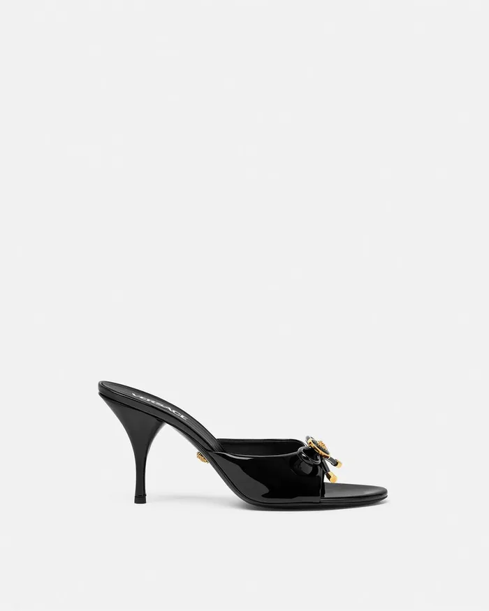 Sandals Women Versace Opera Bow Patent Mules 85 Mm Blackgold