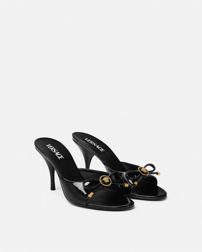 Sandals Women Versace Opera Bow Patent Mules 85 Mm Blackgold