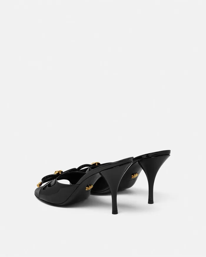 Sandals Women Versace Opera Bow Patent Mules 85 Mm Blackgold