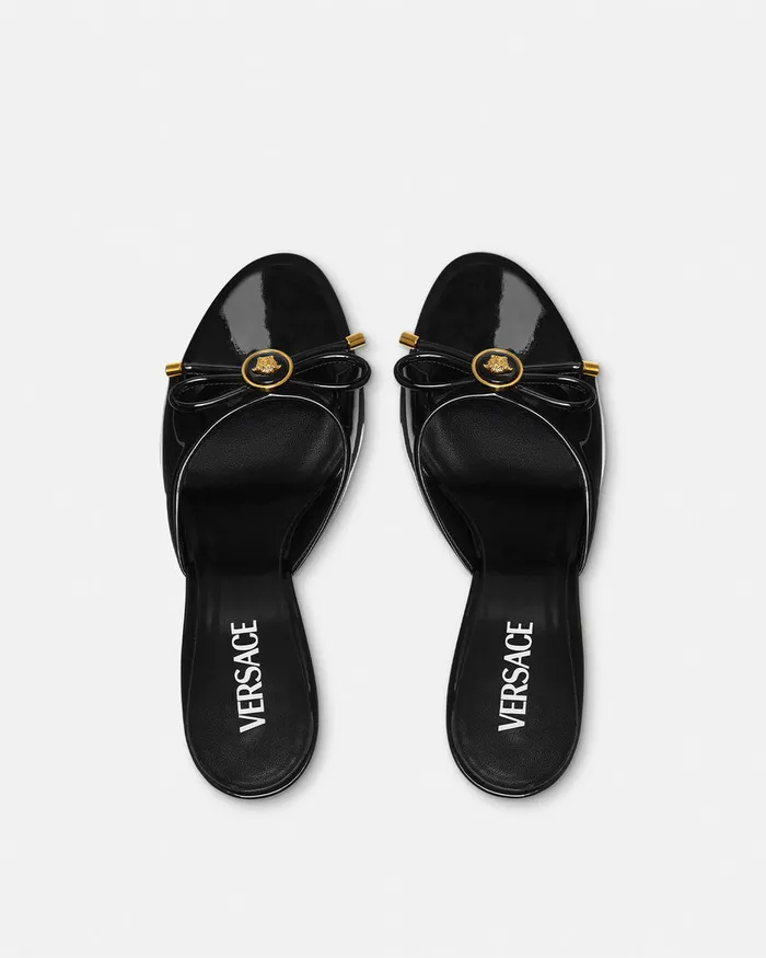 Sandals Women Versace Opera Bow Patent Mules 85 Mm Blackgold