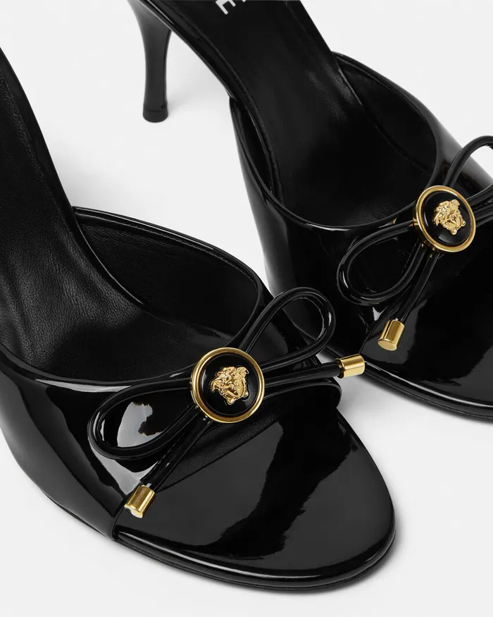 Sandals Women Versace Opera Bow Patent Mules 85 Mm Blackgold