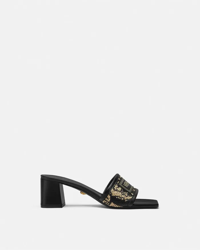 Sandals Women Versace Theia Barocco Raffia Mules 55 Mm Blackprint