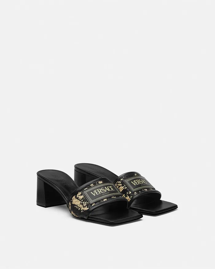 Sandals Women Versace Theia Barocco Raffia Mules 55 Mm Blackprint